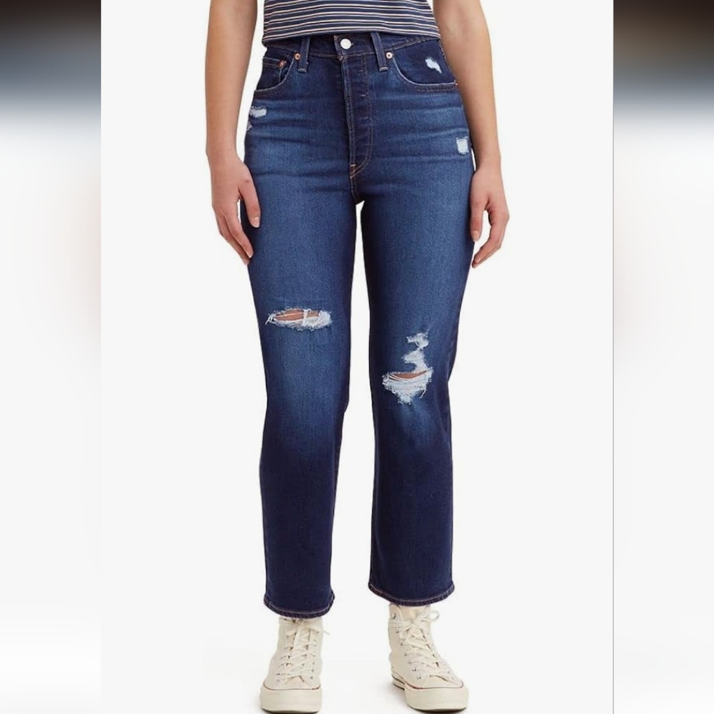 Levi's Ribcage Straight Ankle Indigo Blue Distressed Jeans